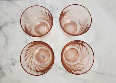 Vintage Arcoroc Rosaline Pink Swirl Juice Glasses, 3 inches, Set