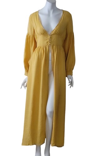 Long Sleeve Fashion Duster/Top Cover Up Mustard Yellow Maxi Length NWT - Picture 2 of 12