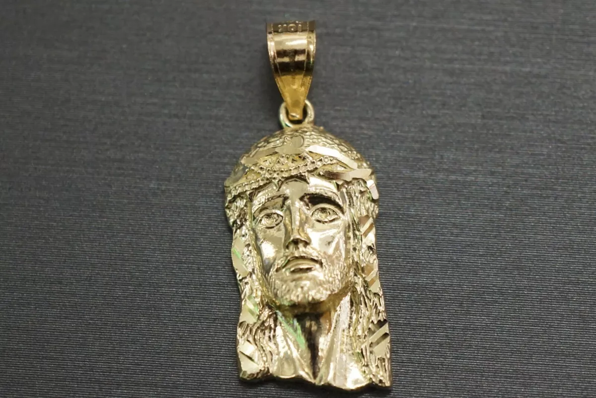 Real 10K Solid Yellow Gold Diamond Cut Jesus Face Charm Pendant. 2 Sizes
