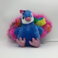 Toys R Us Blue Peacock Bird Plush Soft Toy Stuffed 9" Pink Green Yellow Sparkle