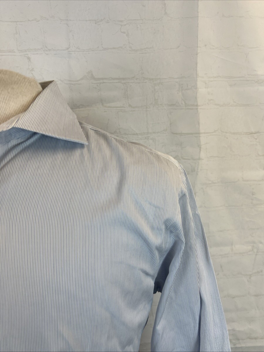 Brooks Brothers Men's White & Blue Stripe Cotton Dress Shirt 16.5