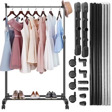 Adjustable Rolling Clothes Garment Rack Foldable Clothing Stand Shelf with Wheel