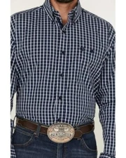 Wrangler Men's George Strait Long Sleeve Relaxed Fit Plaid Button Shirt Navy
