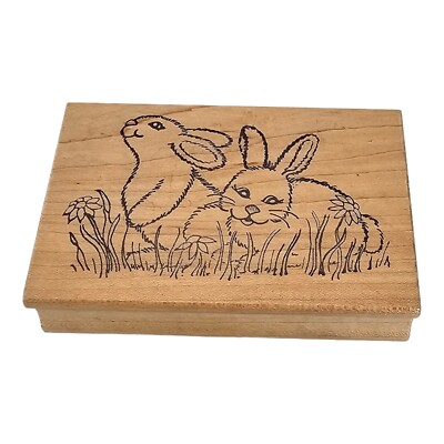 Great Impressions Easter Spring Bunny Rabbits In Grass Wooden Rubber Stamp H40