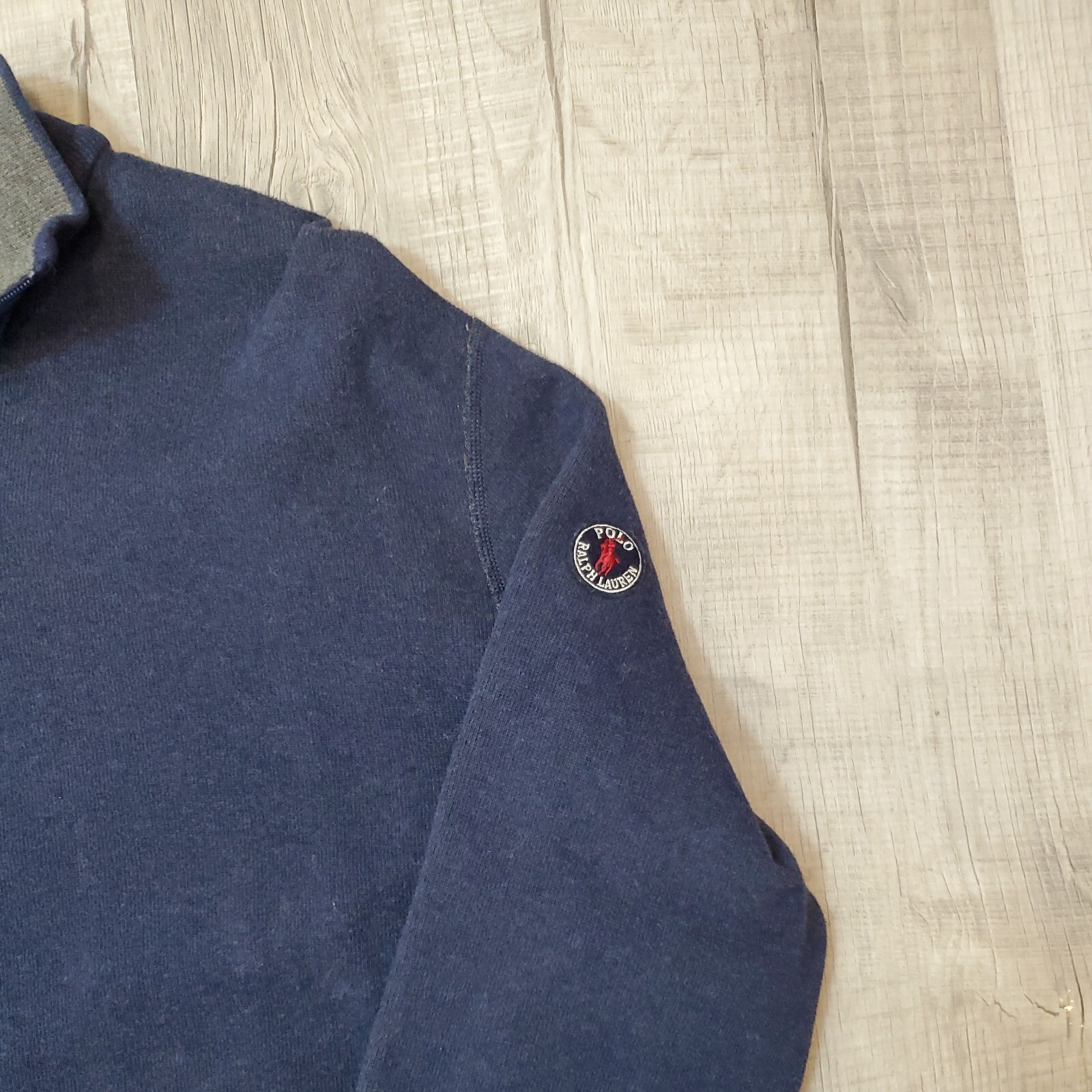 PONY Polo Ralph Lauren uomo reversibile 1 4 zip felpa TG XL blu grigio erica vintage