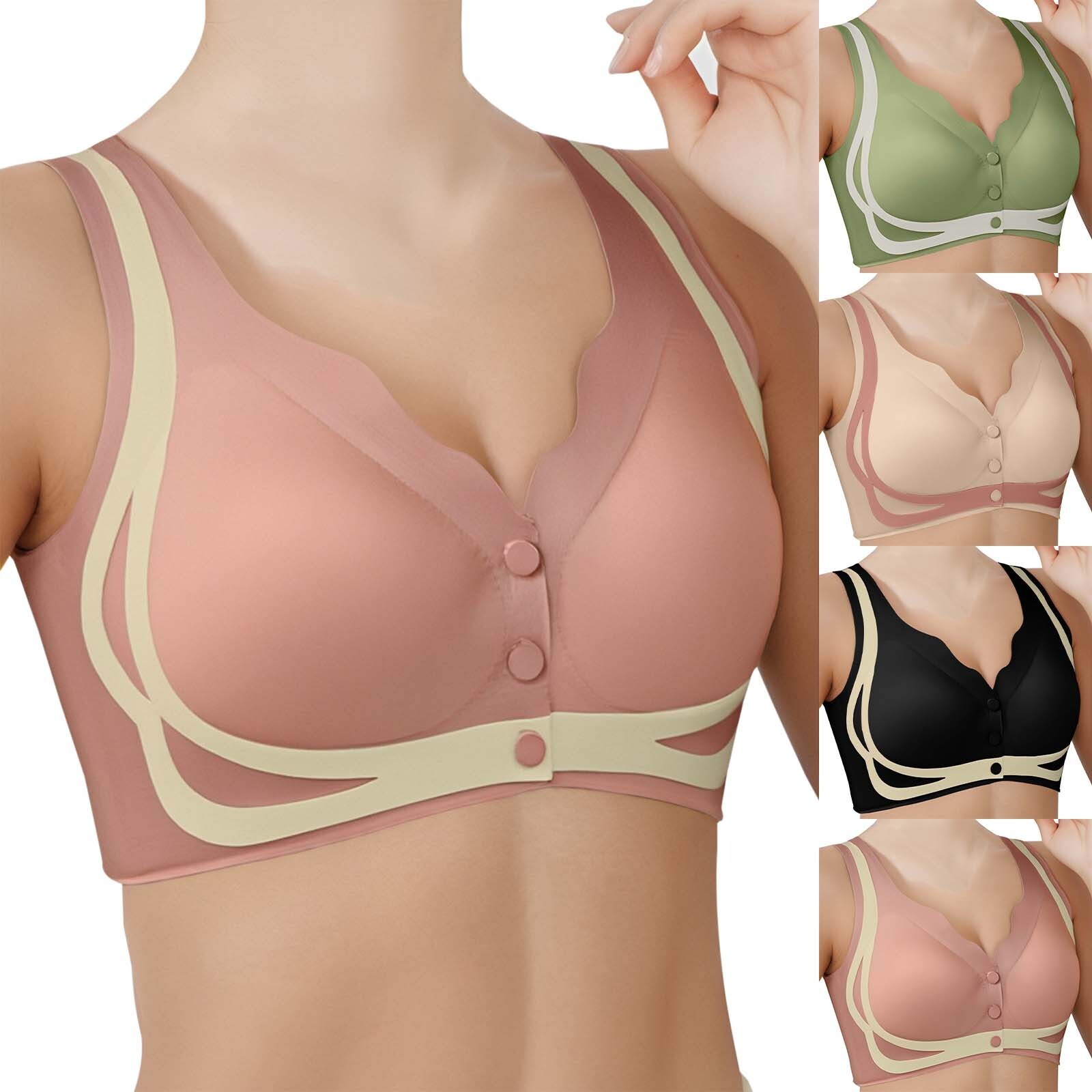 Front Closure Seamless Fixed Cup Bra    Sag Support  Vest Style Sports