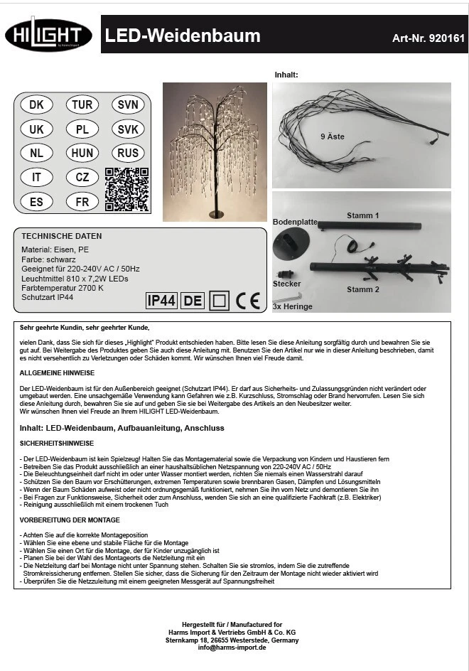 LED-Baum Weide XL,210 cm x Ø 150 cm,810 LEDs weiß, in-outdoor, Kabel 10 m (161) - Bild 4 von 4