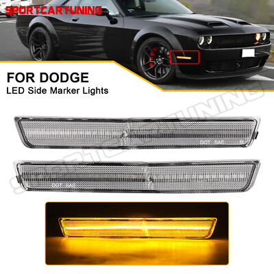 For 2018-2022 Dodge Challenger SRT Amber LED Front Side Marker Lights Clear Lens