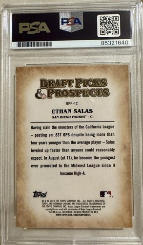 ETHAN SALAS 2023 Bowman Autographed Signed Chrome #DPP-12 Padres Rookie (PSA 9) - Picture 3 of 3