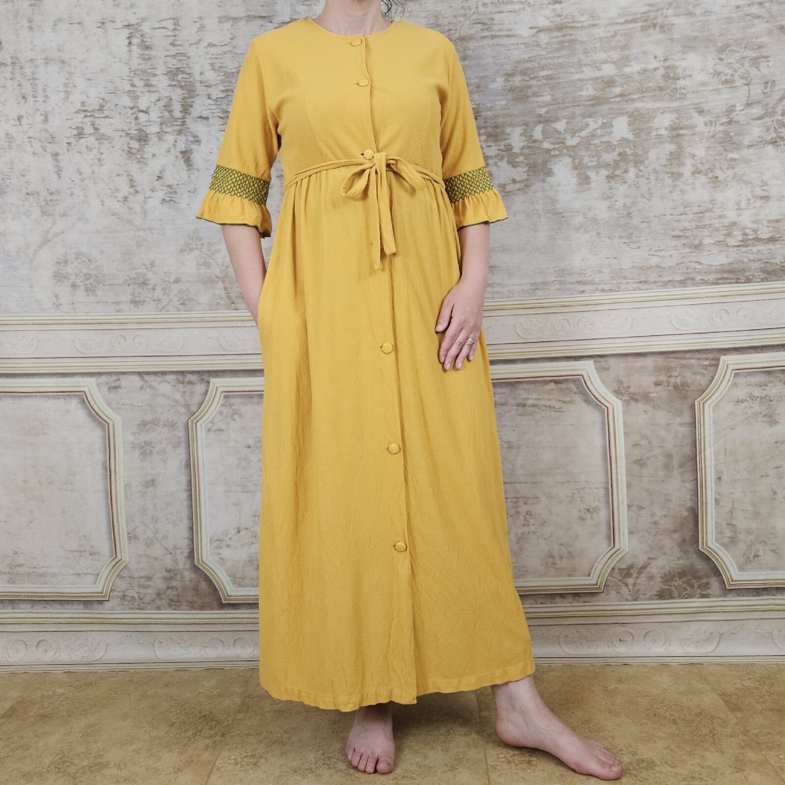 Mustard Yellow Robe Mod Vintage 1960s Robe Dressing Gown 70s Mustard Yell… - Gem