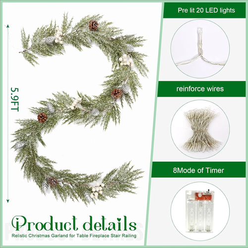 Christmas Garland, Cedar Garland, 6 FT Faux Real Touch Cedar Garland Artificial - Picture 2 of 12