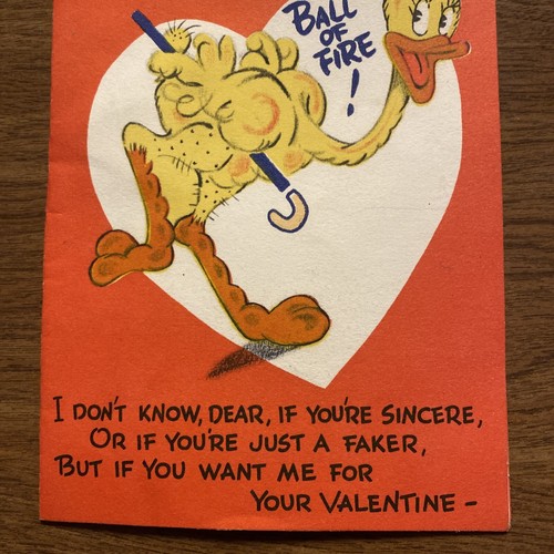 Tarjeta de felicitación vintage del día de San Valentín de los años 40 avestruz con pluma de bastón cuerpo 3D P1C - Imagen 3 de 12