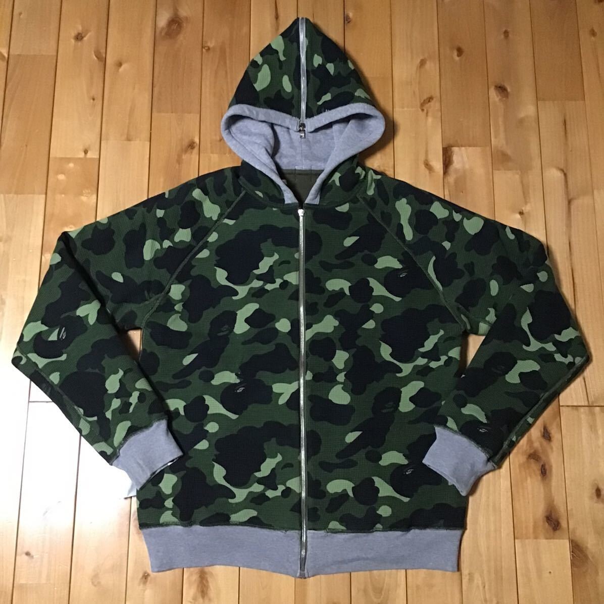 BAPE Green camo x khaki BAPE logo zip hoodie A Bathing Ape Size L
