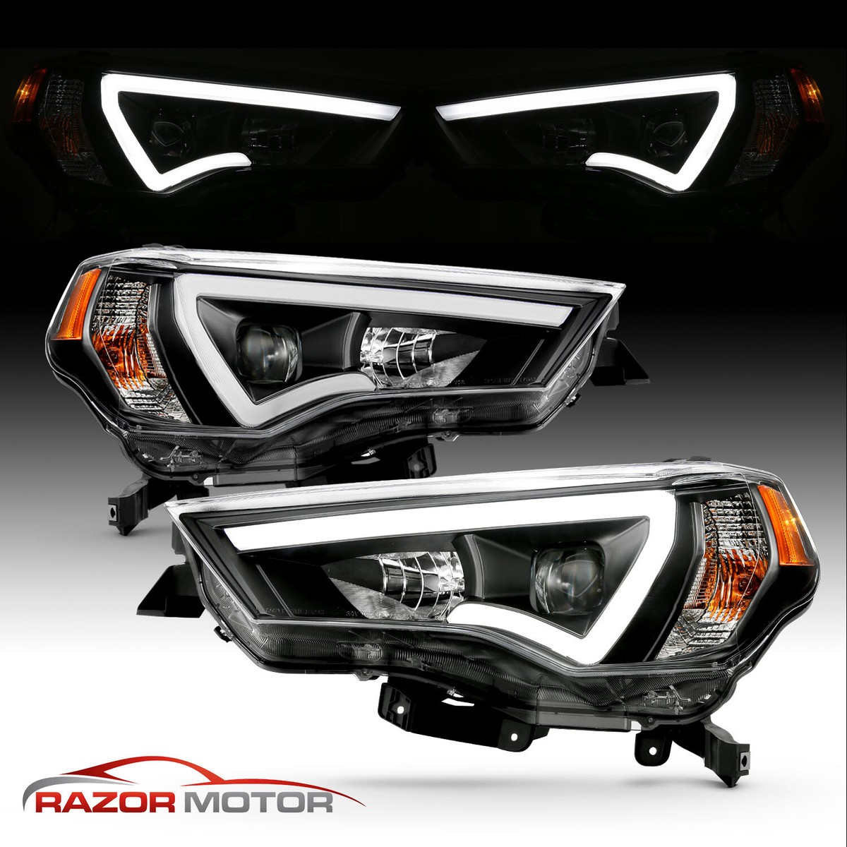 2014-2022 LED Running Light Black Projector Headlights Pair