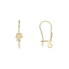 Gold 14K Plated Kidney Earwire Earring Hooks Findings with Flower 10 pcs