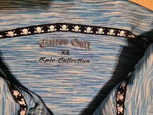 Tattoo Golf Epic Collection Men's XL Blue 1/4 Zip Polo Performance Shirt Skull - Picture 2 of 8