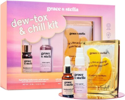 Grace & Stella Dew-Tox & Chill Skincare  Set Hydrating Serum Spray Eye Masks NIB