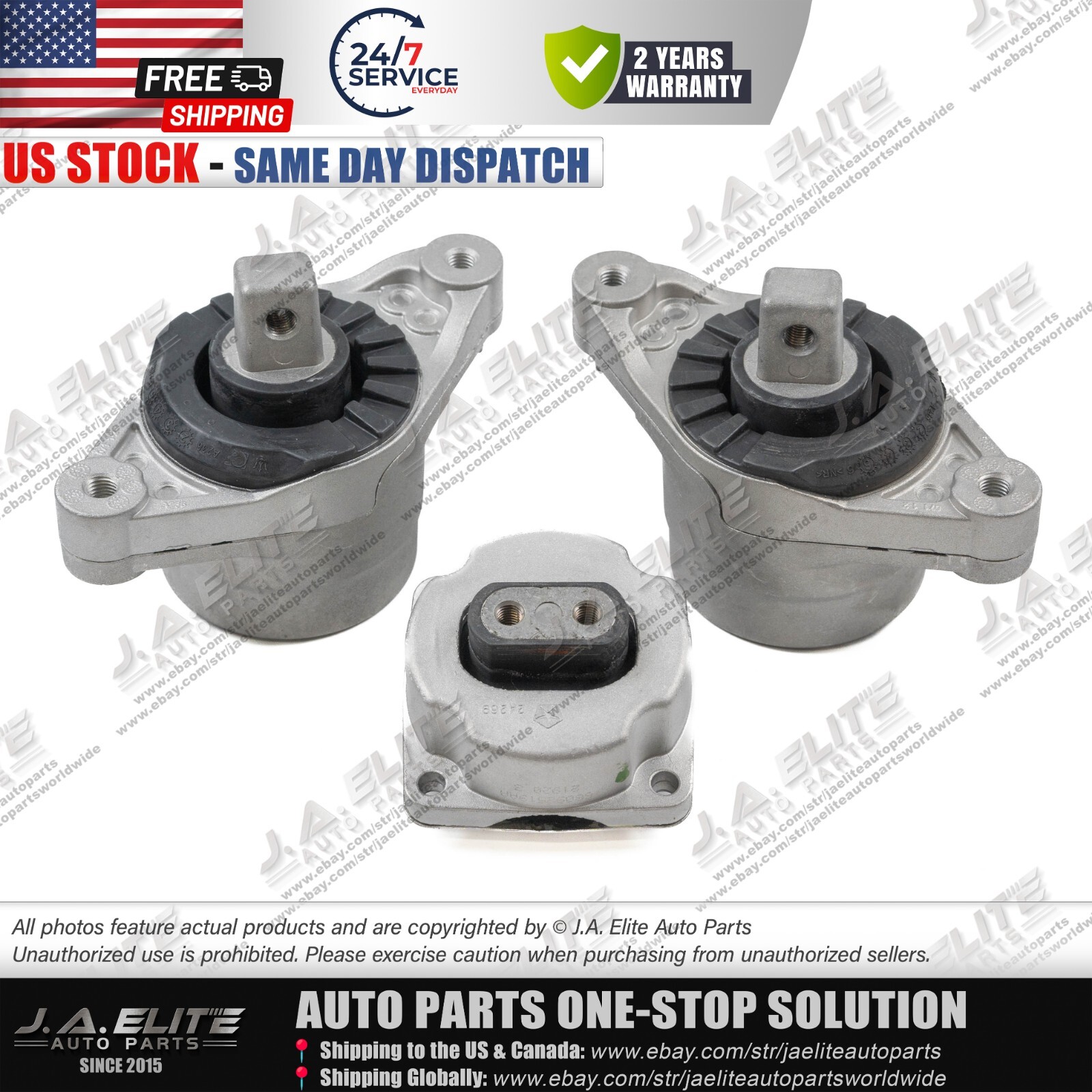 3pcs Engine Transmission Mount Kit fit Maserati Ghibli Quattroporte (14-17) 2WD