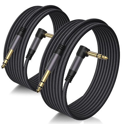 (2 Pack) 10FT 1/4 Inch TRS Cable AMP Cord Right Angle for Electric Guitar Stereo