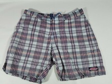 Vineyard Vines Board Shorts Swim Trunks Gray/Pink Plaid Cotton Nylon Size 34