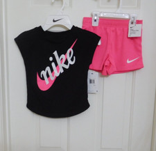NWT 2pc Nike Black Bright Pink Logo Top  Shorts Set sz 2t 3t 5 6 or 6X