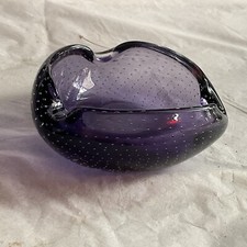 Vintage Whitefriars Style Purple Controlled Bubble Glass Ashtray. 4 Inches Wide