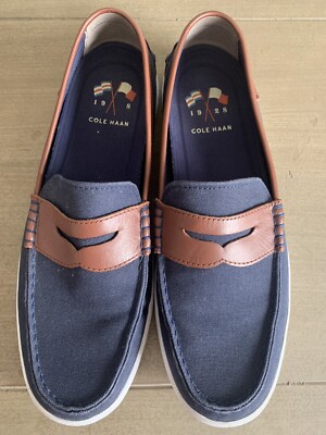 Cole Haan Men\'s Navy Canvas‎ Penny Loafers Brown Leather 11 Blue Comfort Shoes Cole Haan Blue Penny Loafers 11.5 M | eBay main image 4
