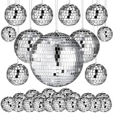 54 Pcs Disco Ball Hanging Decor - Mini Silver Mirror Ball Cake Topper for 74s...