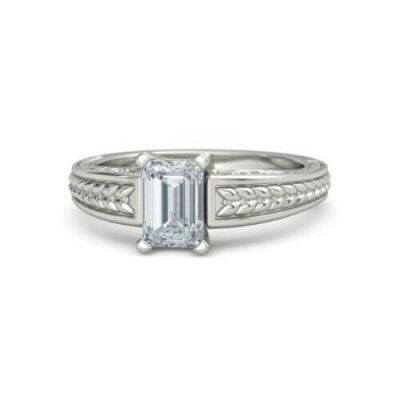 2ct Emerald Cut Moissanite Stylish Solitaire Engagement Ring White Gold Plated