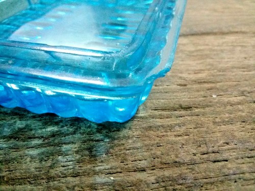 1930s Vintage Blue Glass Unique Shape Butter Box Belgium - Picture 8 of 12
