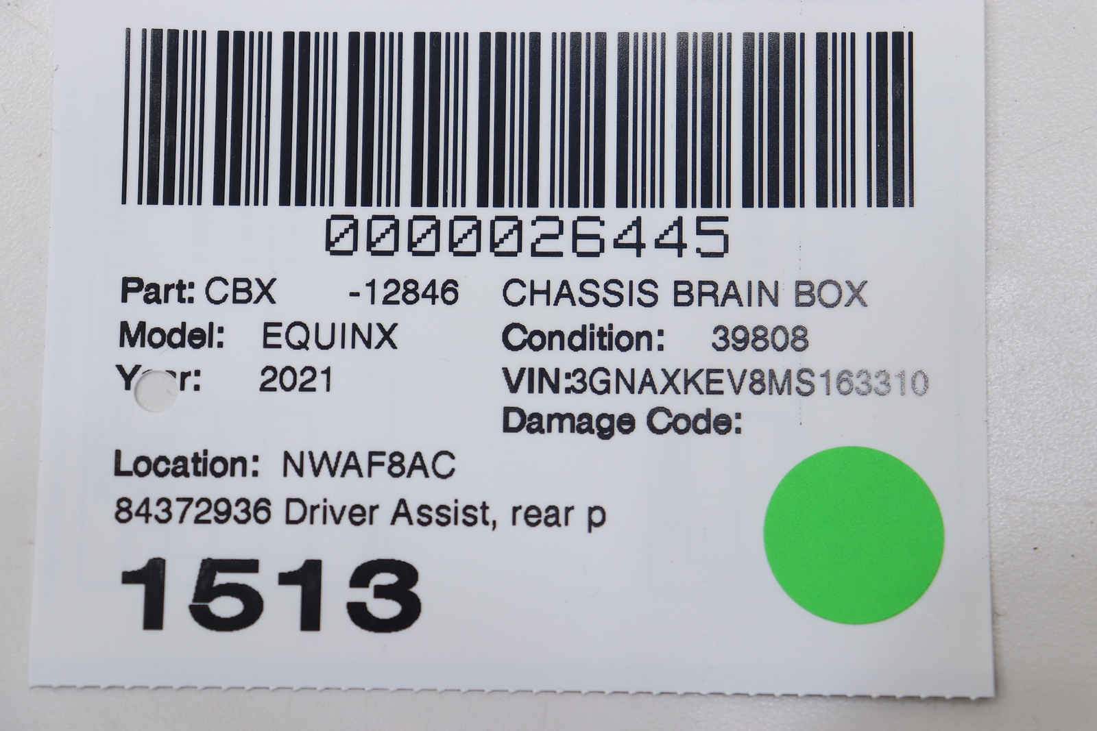 2019 2023 CHEVROLET EQUINOX REAR PARKING ASSIST CONTROL MODULE OEM