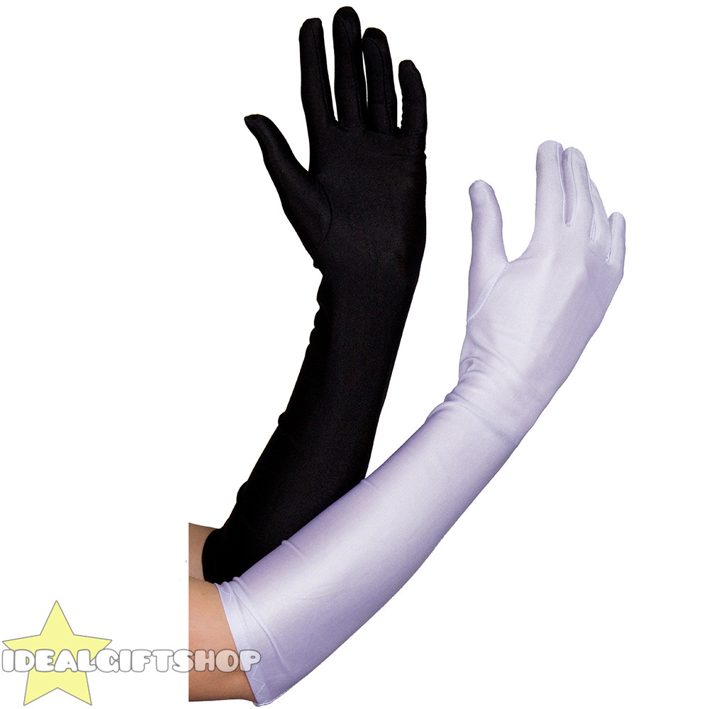 HALF BLACK HALF WHITE LONG GLOVES HALLOWEEN BOOK WEEK FANCY DRESS ACCESSORY