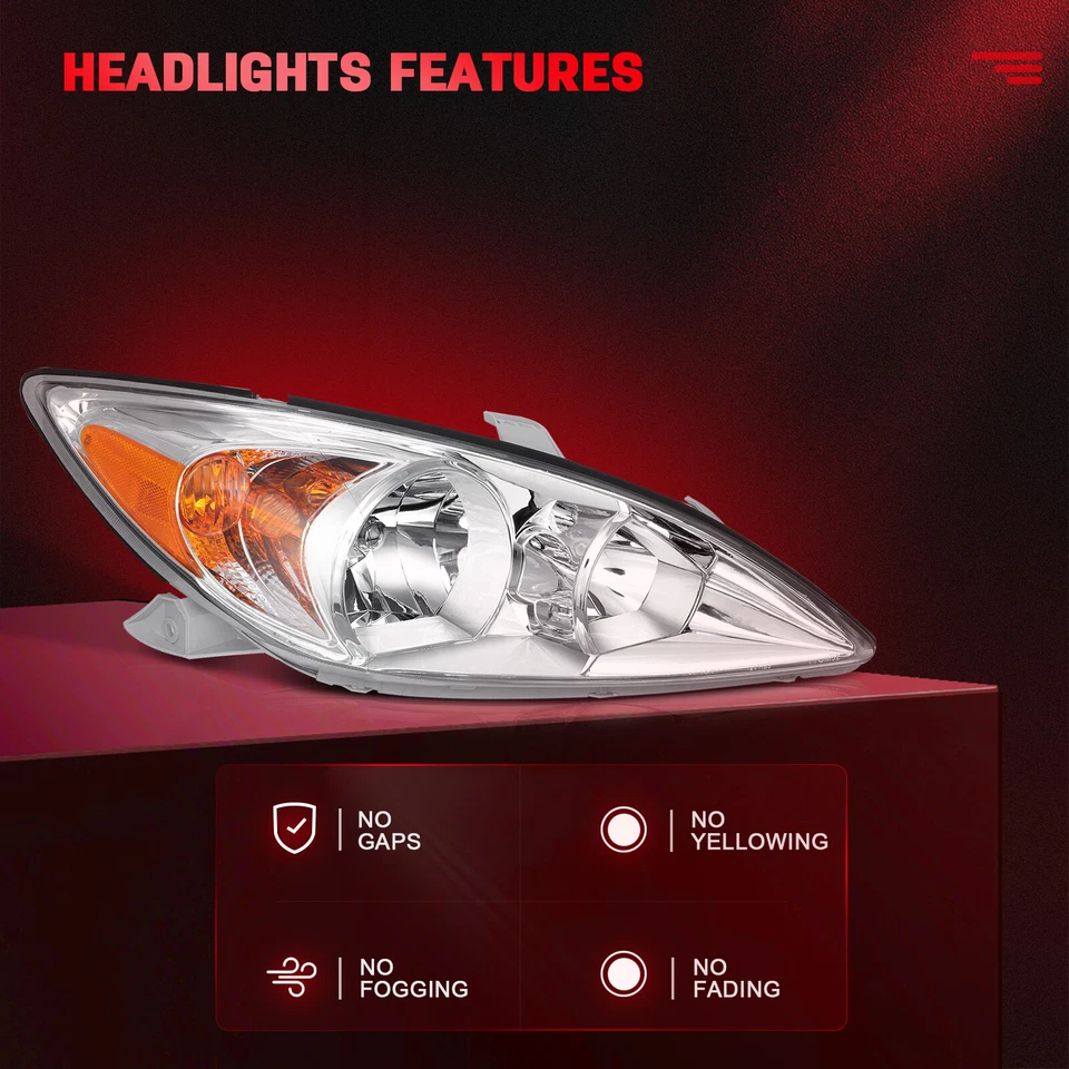 For 2002-2004 Toyota Camry Headlights Assembly Pair Replacement Clear Lens - Image 2 of 4