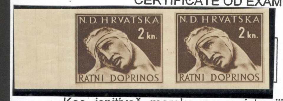 NDH CROATIA - MNH PAIR -CERTIFICATE-PICTURE IS ON THE RUBBERED SIDE-ERROR -1944. - Image 4 of 4