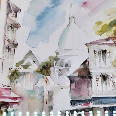 97 Paris Artist Signed France Montmartre Street Scene Watercolor