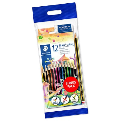 STAEDTLER 12x Buntstifte Noris Colour Bonuspack mit Radierer und Bleistift Set