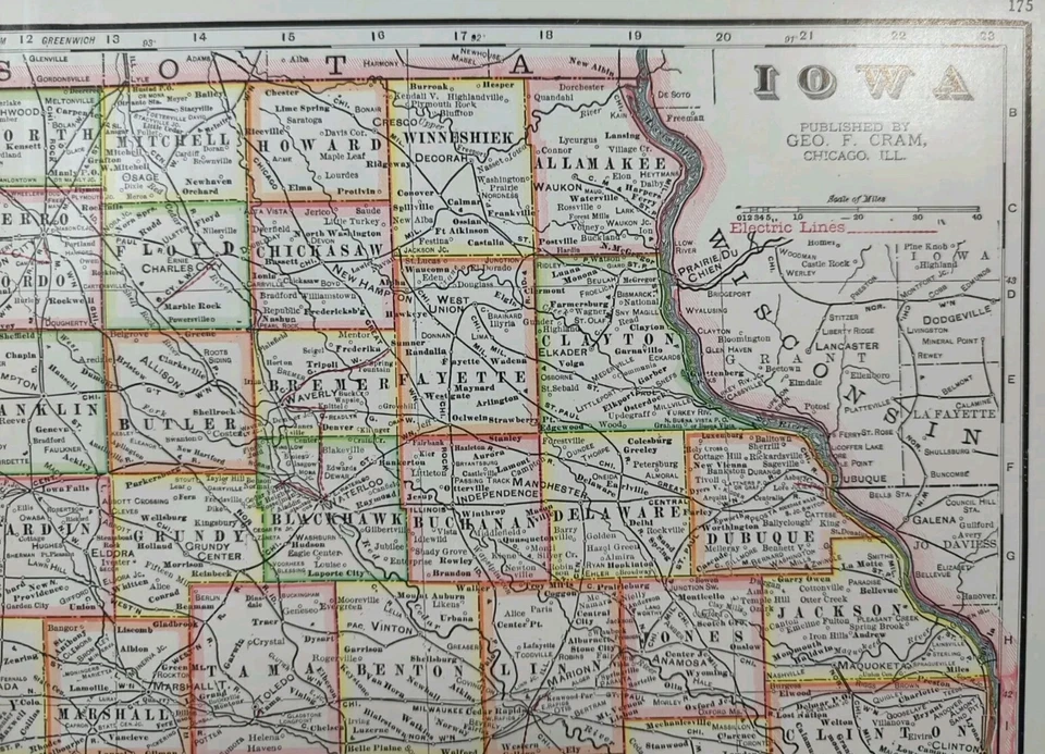 Mapa IOWA 1912 22"x15" Antiguo Original AMES DES MOINES IOWA CITY IA De Colección Foto 4 de 4