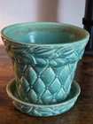 VINTAGE MC COY MCCOY FLOWERPOT FLOWER POT QUILTED GREEN GLOSS MID CENT.