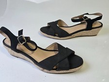 LifeStride Espadrille Low Women's Black Canvas Wedge Sandals US Size 7M