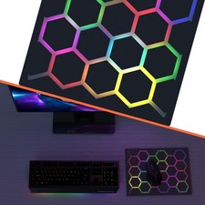 Neonaze Gaming Mouse pad with Hexagonal Glowing Pattern, RGB LED Mouse pad, M...