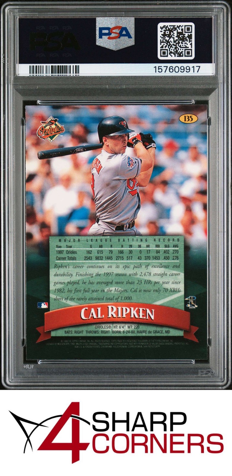 1998 FINEST #135 CAL RIPKEN JR. ORIOLES HOF PSA 9 view 2