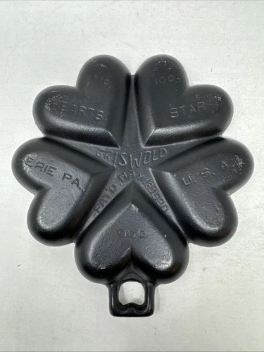 Griswold Muffin Cornbread Cast Iron Pan Mold No 100 Hearts Star 1920 Erie PA 960