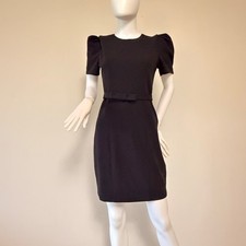 Express Women's  Black Puff Sleeve Sheath Dress Bow Belt Gold Zipper Size SP