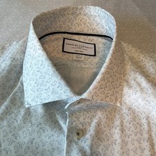 Charles Tyrwhitt Non-Iron Classic Fit White/Blue bird Print Dress Shirt 16.5 34