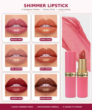 Metallic Glitter Lipstick Pearlescent Pink Shimmer Waterproof Long Wear Makeup