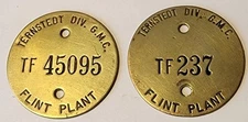 VINTAGE TERNSTEDT G.M.C. GENERAL MOTORS FLINT MI. PLANT BRASS ADVERTISING TAG
