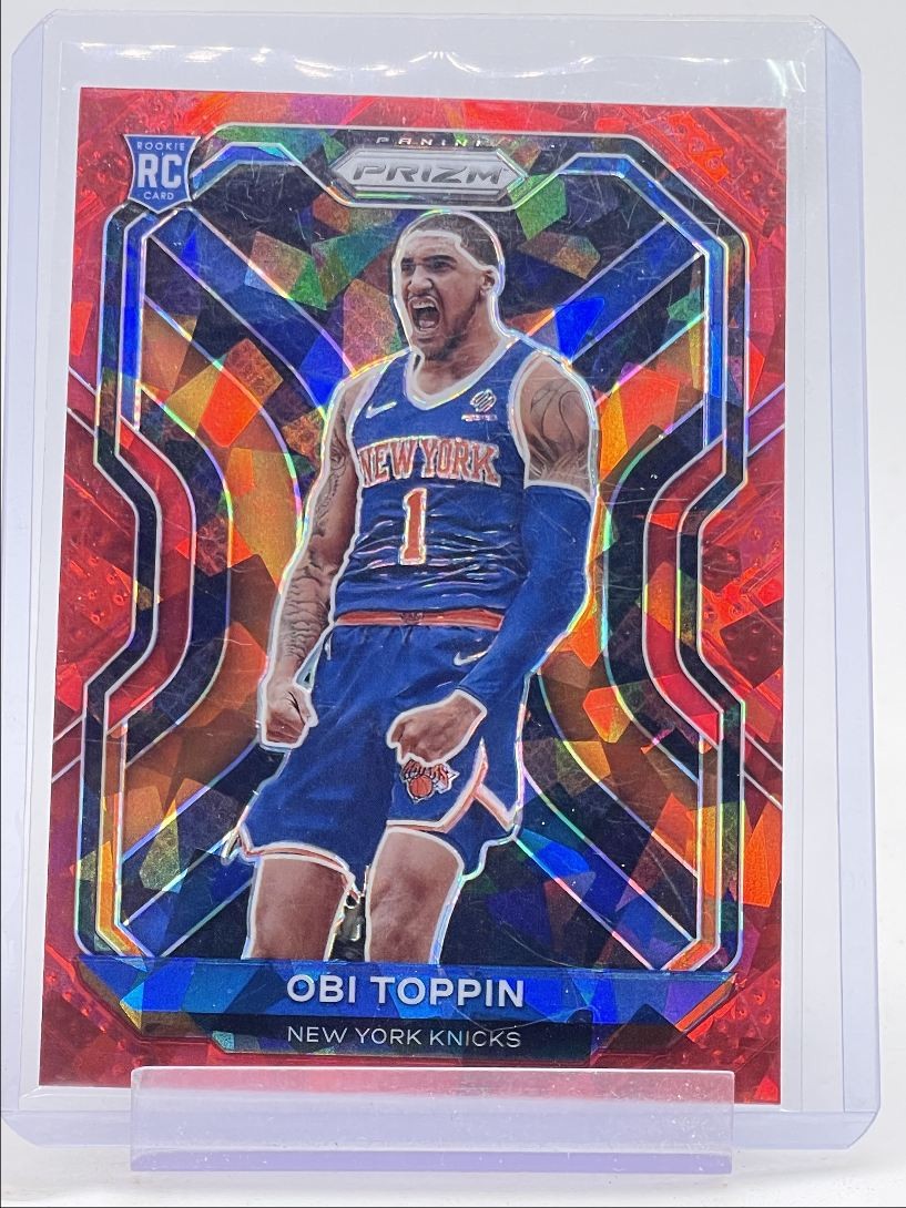 OBI TOPPIN 2020-21 PANINI PRIZM ROOKIE RED CRACKED ICE KNICKS RC Q2550