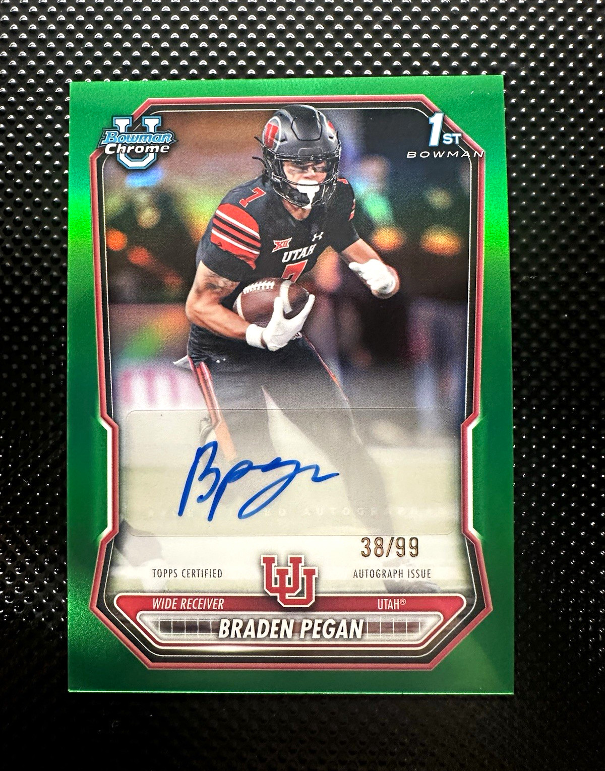Braden Pegan 2026 Bowman Football Chrome Auto Green Refractor /99 Utah