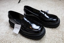 NEXT Women's Black Patent Chunky Platform Penny Loafers  - [size 7] - [NEW]