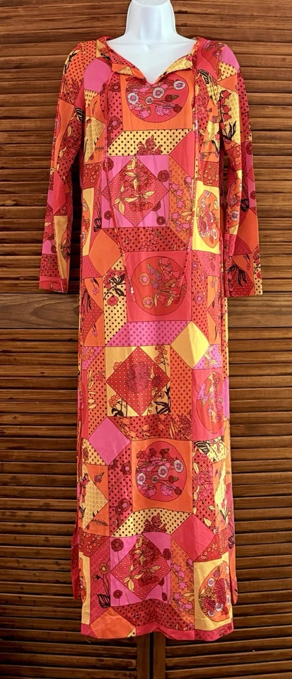 Vestido de casa retro vintage Le Voy’s para mujer estampado psicodélico talla pequeña años 60’s Foto 2 de 4